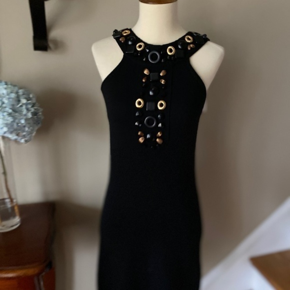 Milly Of New York Black Cashmere Beaded Cocktail